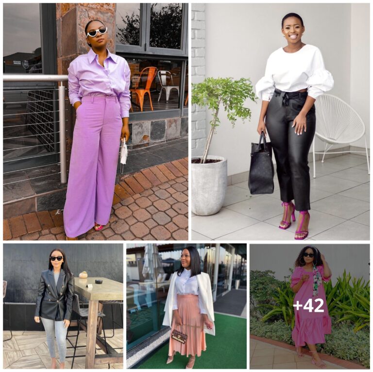 Chic, modern outfits perfect for women in their 30s—stylish blouses, pants, and colorful heels for a refined look.